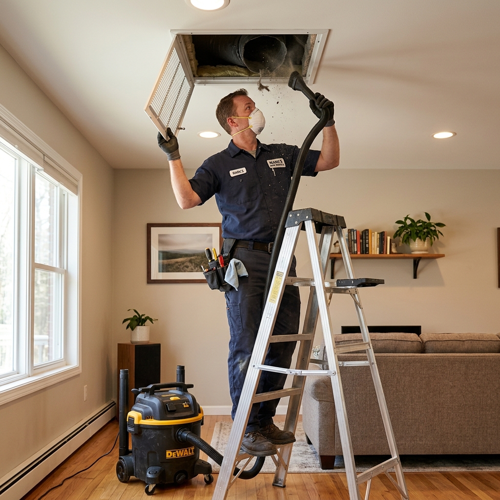 Handyman cleaning HVAC air vents in a McAllen Texas home
