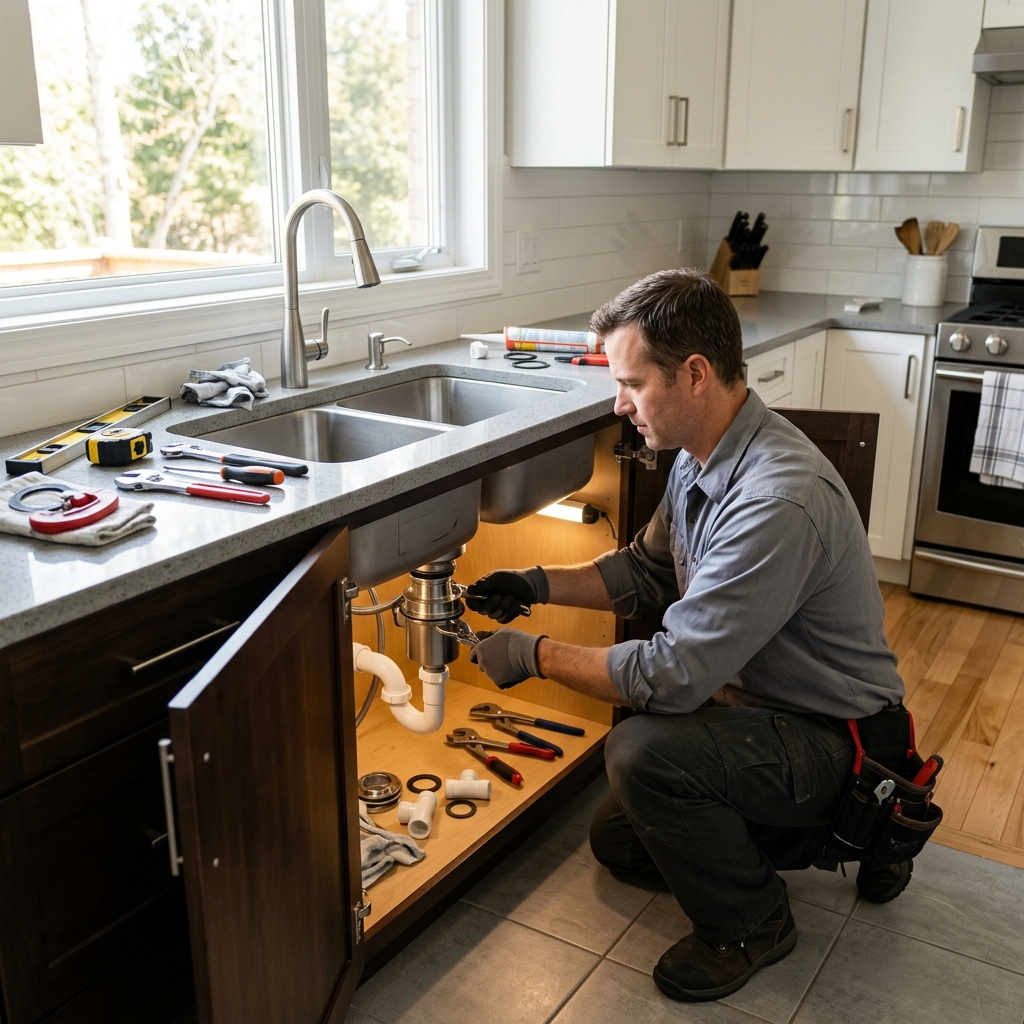 Handyman installing a kitchen sink in McAllen Texas