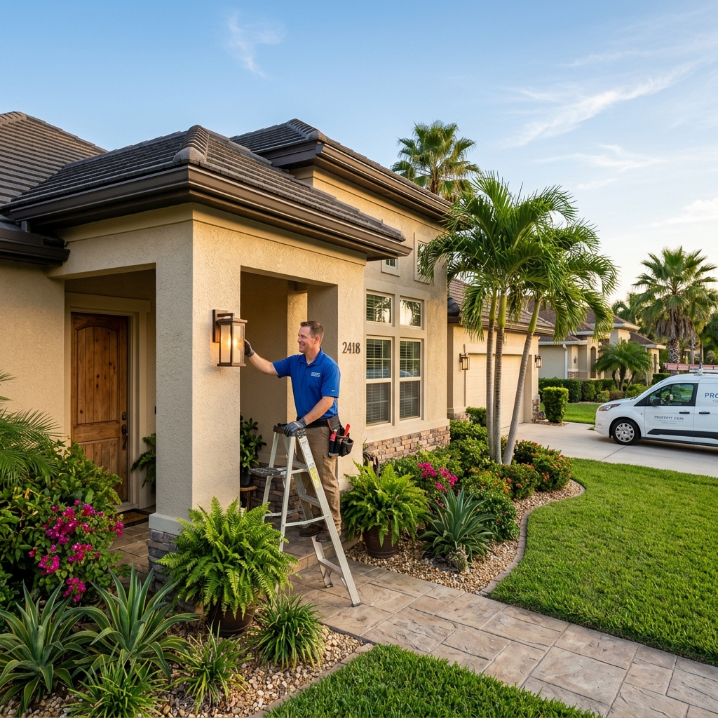 Professional handyman performing property maintenance on a South Texas home