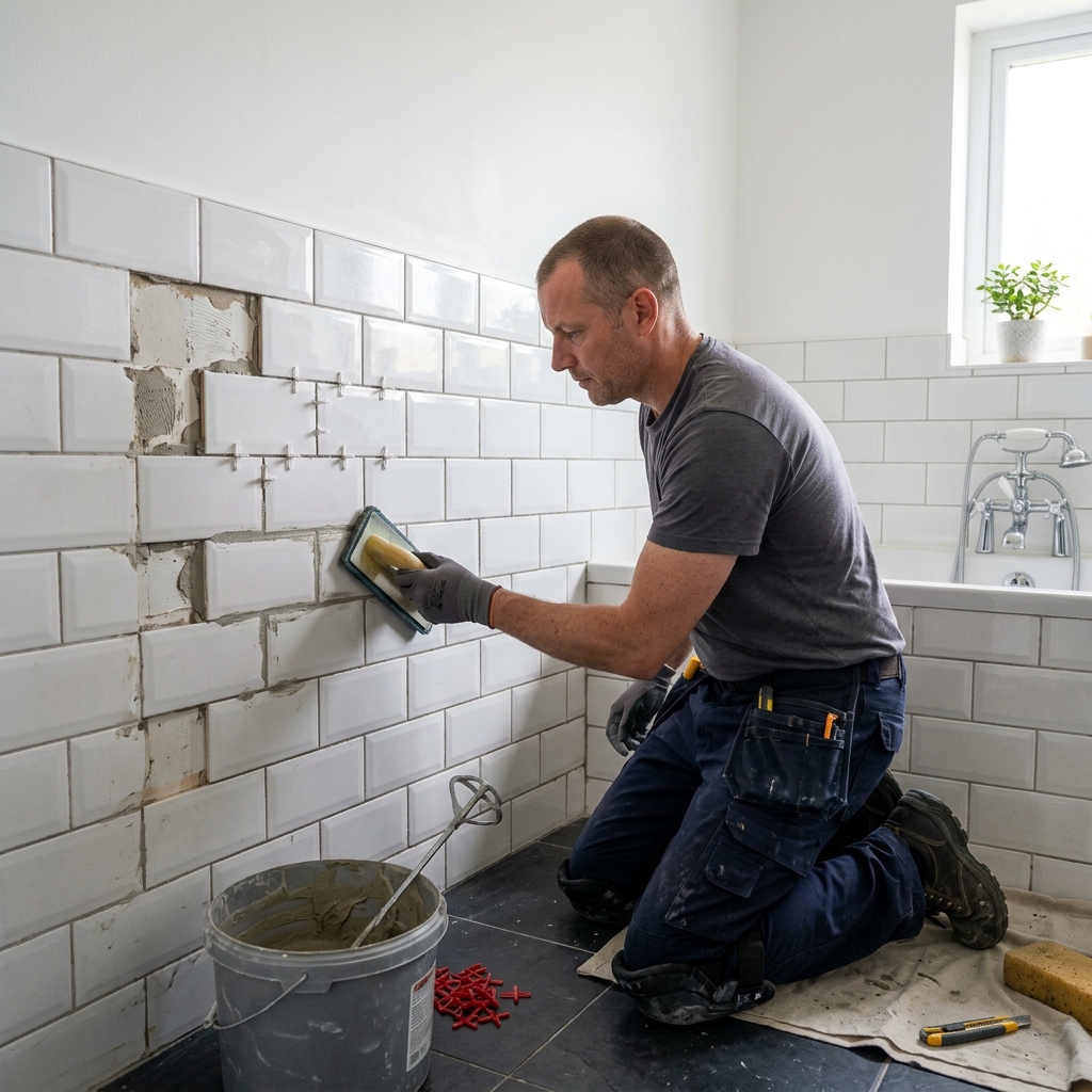 Tile repair work in a McAllen TX bathroom